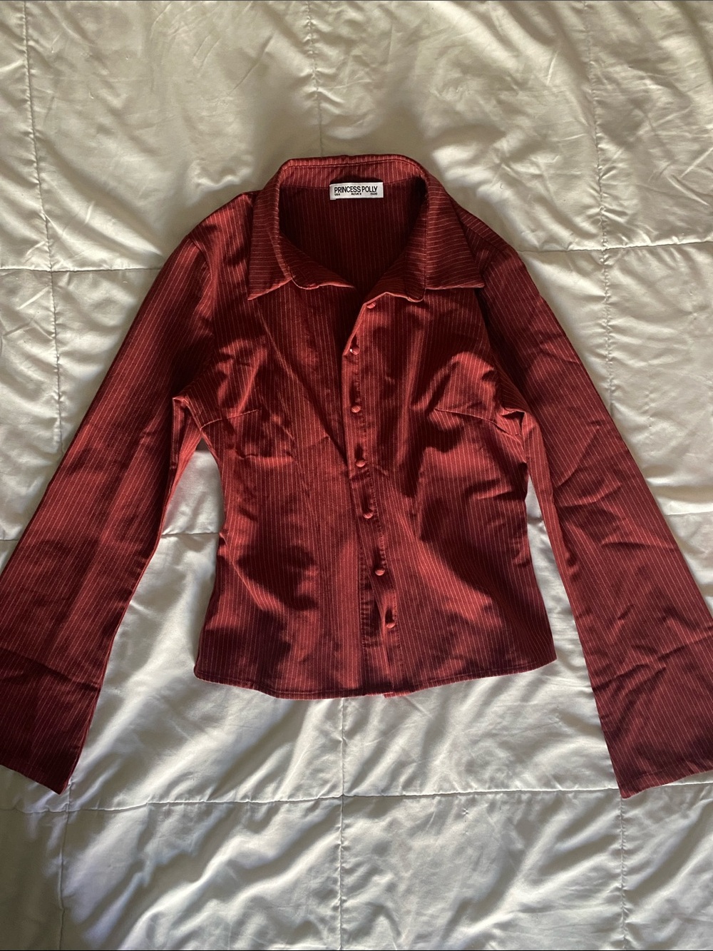Princess Polly Burgundy Pinstripe Button-Down Shirt